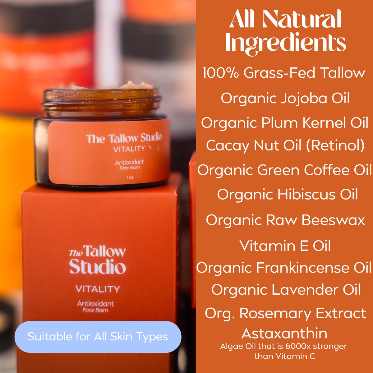 Tallow Face Balm with Cacay Oil, Frankincense & Astaxanthin 1 oz W664