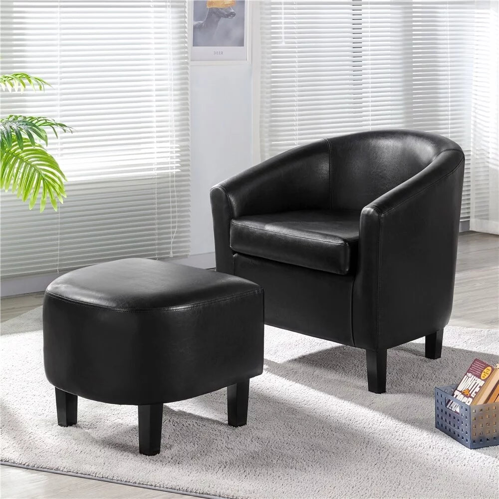 Black Faux Leather Accent Chair and Ottoman Set Z345594