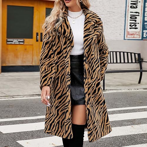Womens Leopard Print Fleece Faux Fur Long Jacket Overcoat Plus Size K176