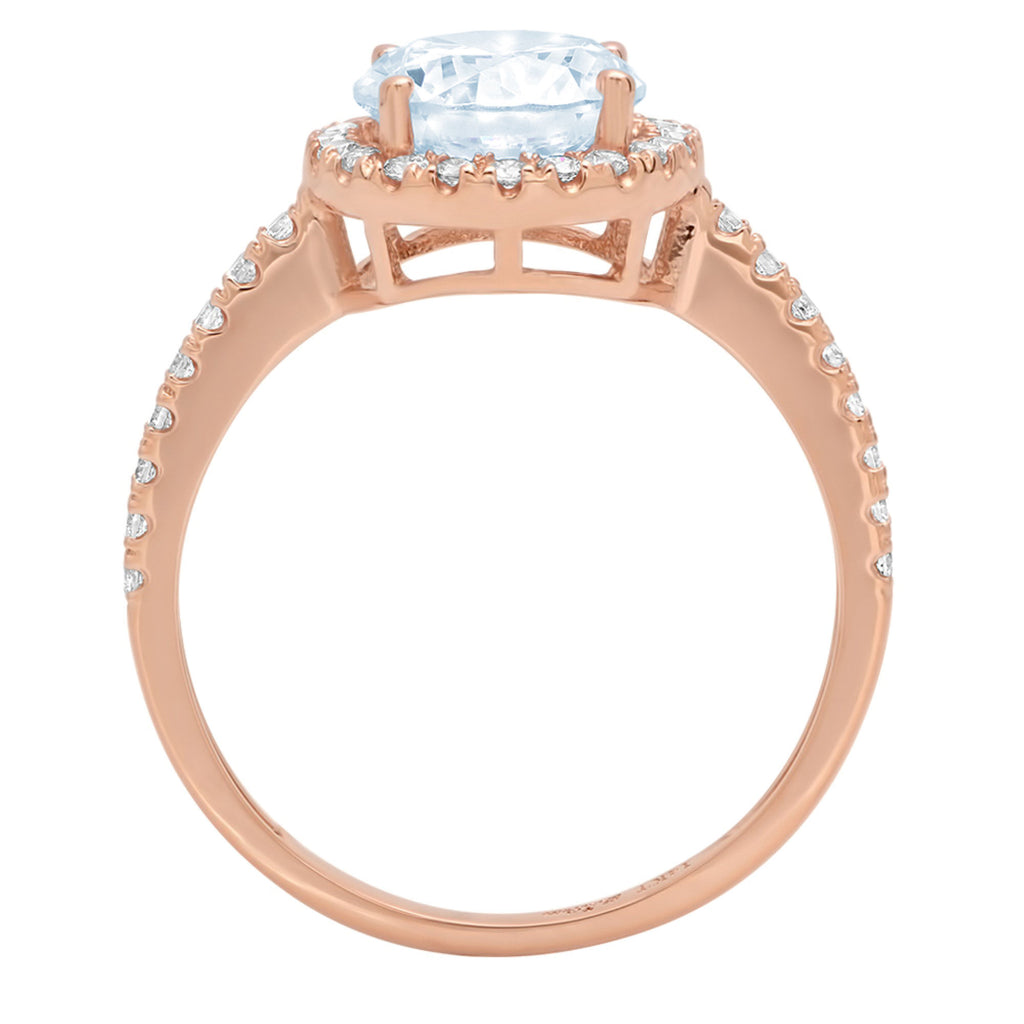 1.86ct Round Cut Blue Simulated Diamond 18k Rose Gold Halo Ring Size 3.75 W636