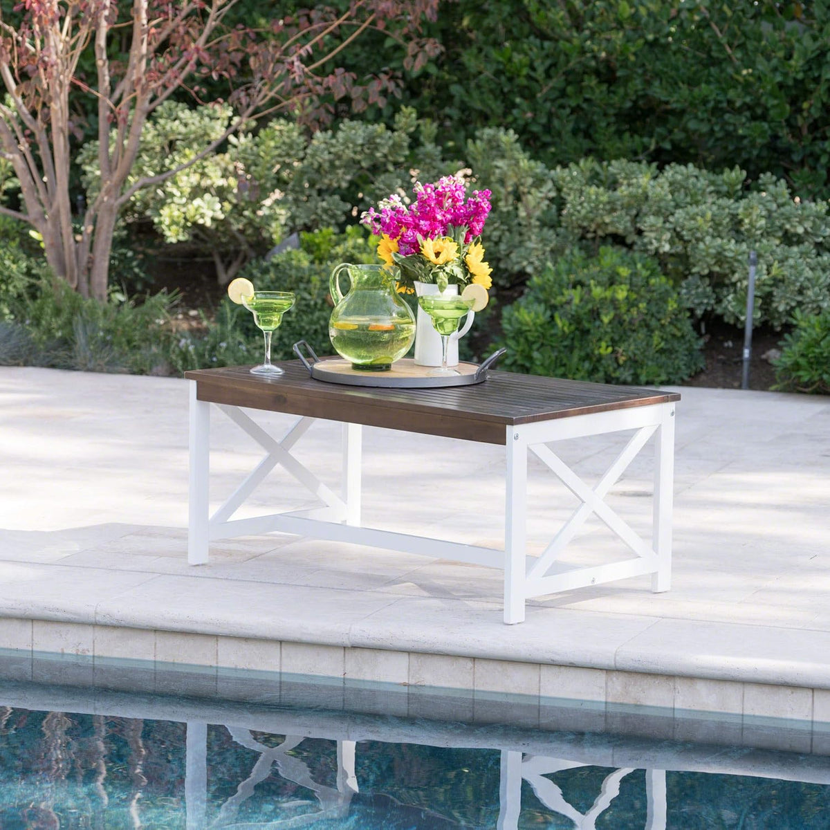 White Base / Dark Brown Top Acacia Wood Coffee Table C5797