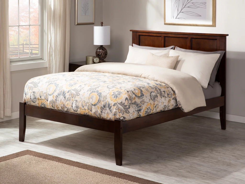Walnut Full Solid Wood Platform Bed with Panel Headboard K408