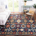 6' Square Navy Red Handmade Traditional Wool Area Rug O4686