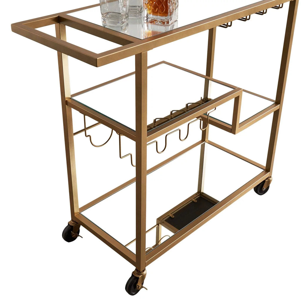 Champagne Gold Mirror Glass Metal Bar Cart N610