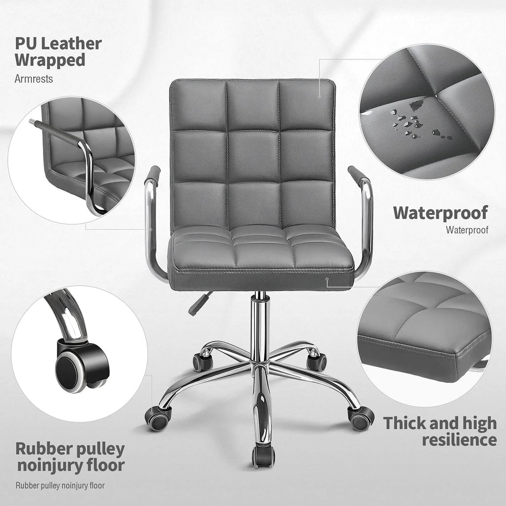 Gray PU Leather Adjustable Height Office Chair with Armrests M25142