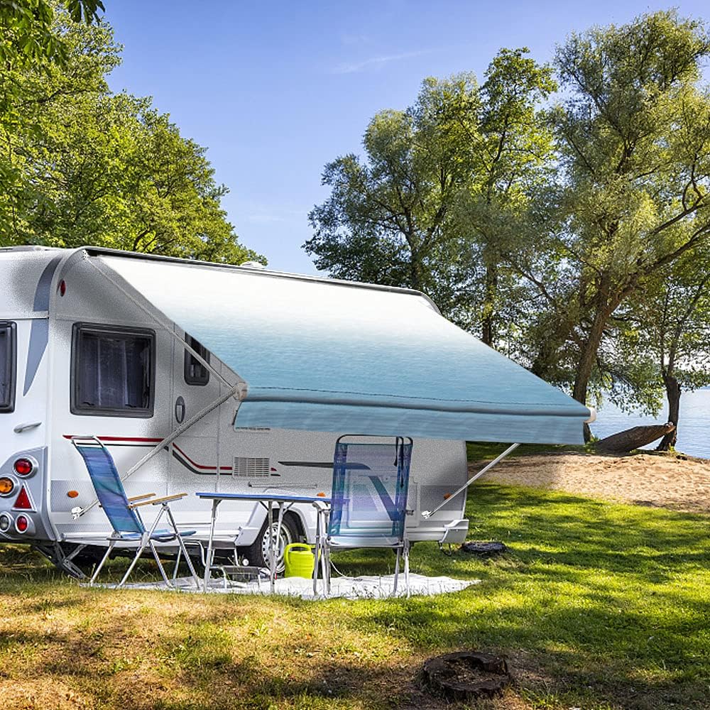 19' Ocean Blue Vinyl RV Awning Fabric Replacement W9662