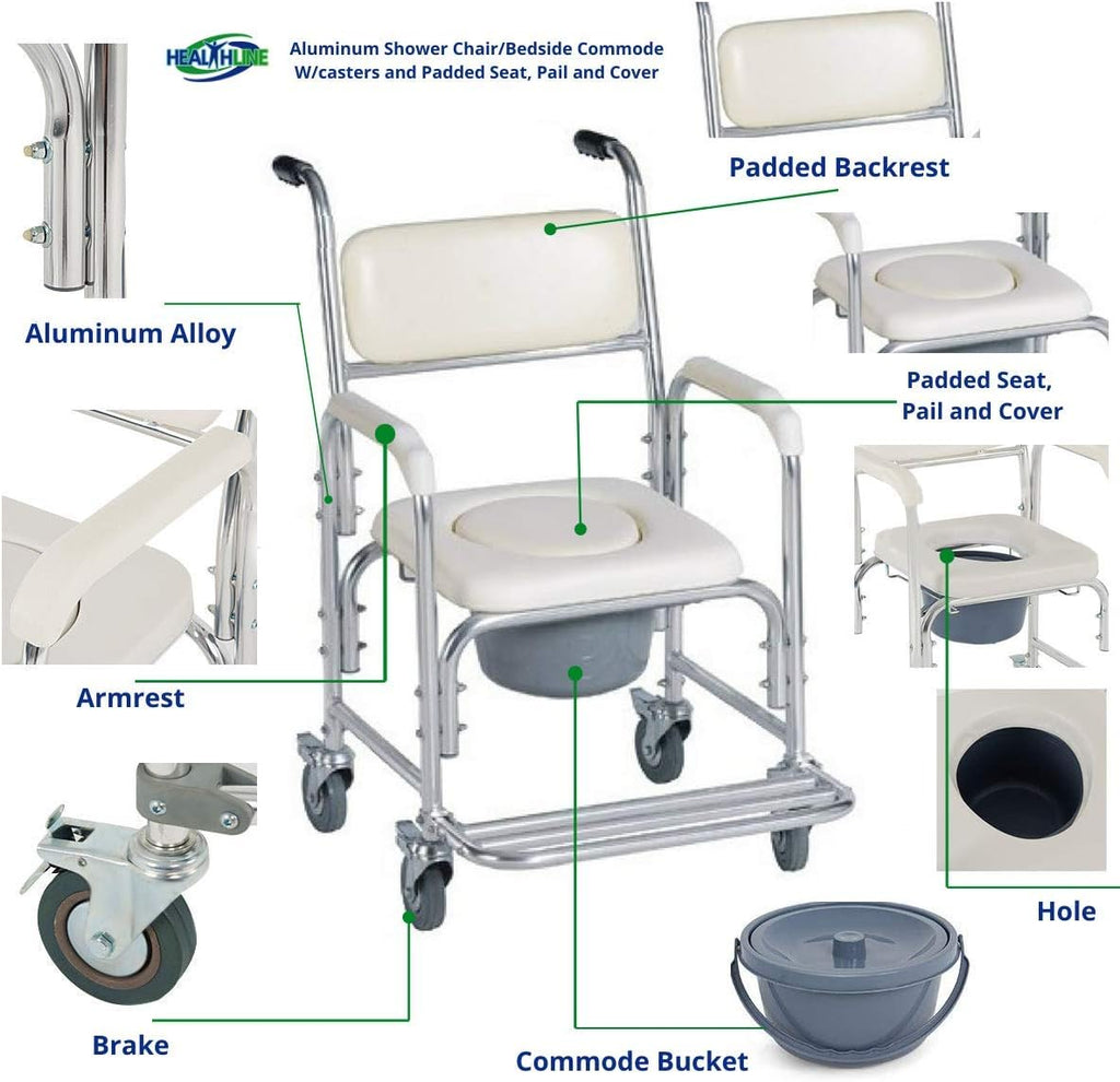 Medical Commode Toilet Rolling Shower Chair With Casters I849764