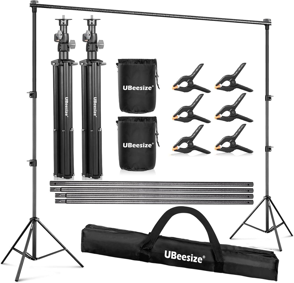 Photo Backdrop Stand System Kit, 7 x 10 ft Adjustable with Clamps, Crossbars, Sandbags, Carrying Bag S600
