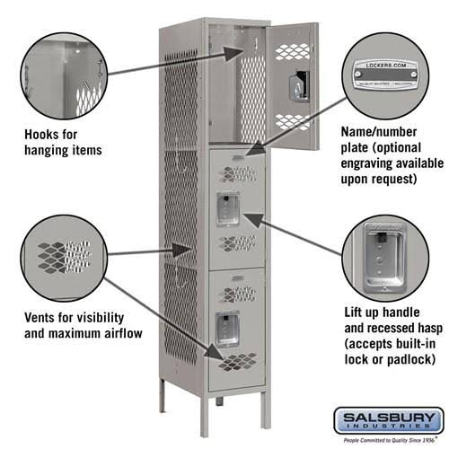 Triple Tier Vented Metal Locker I1389