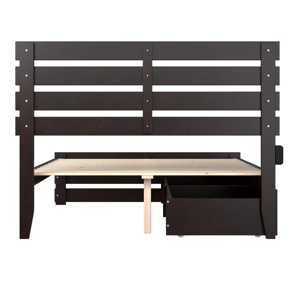 Espresso Wood Full Bed with Footboard and 2 Drawers Q61463