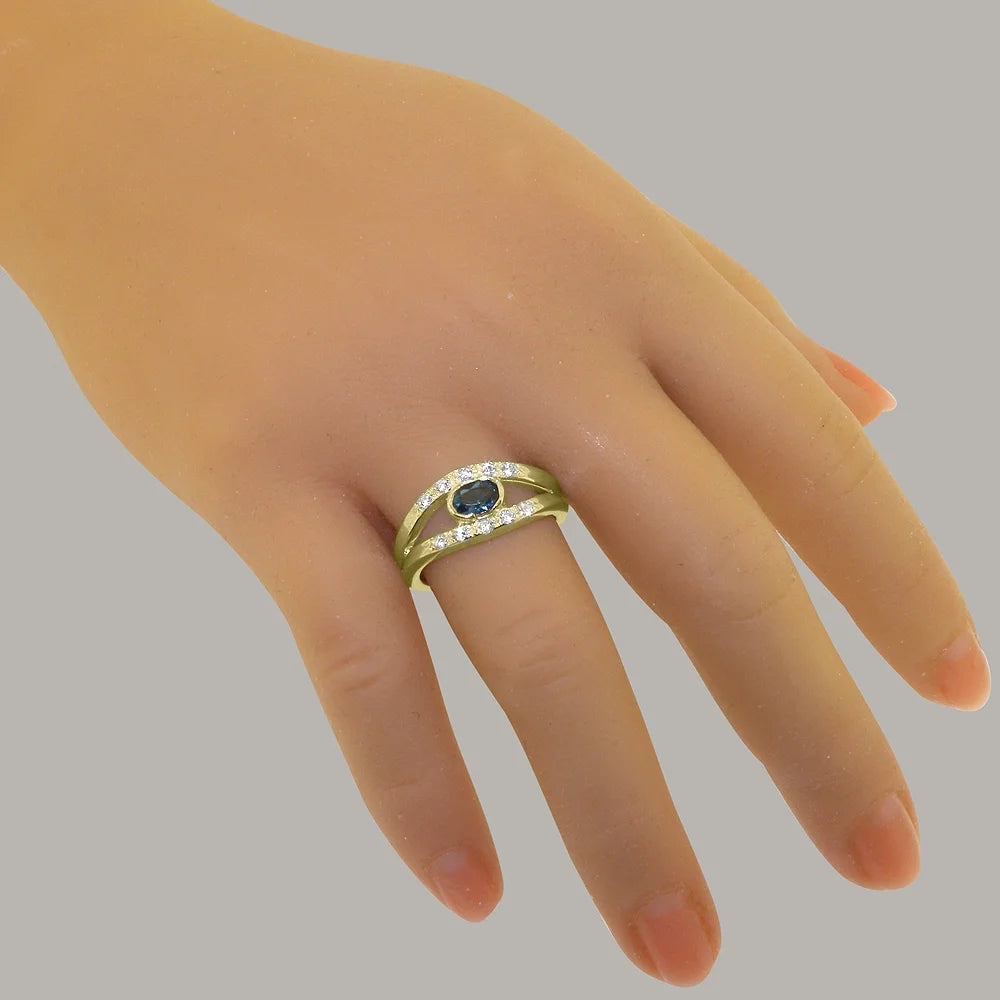9k Yellow Gold London Blue Topaz Diamond Engagement Ring K302564