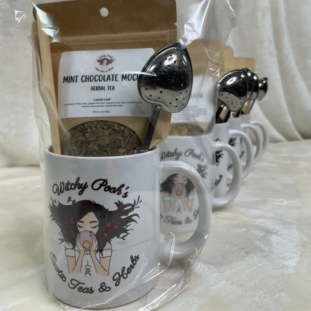 Mint Chocolate Mocha Herbal Tea Gift Mug Set with Heart Infuser F207166
