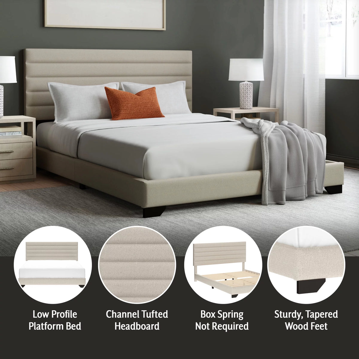 Queen Tufted Platform Bed Y173