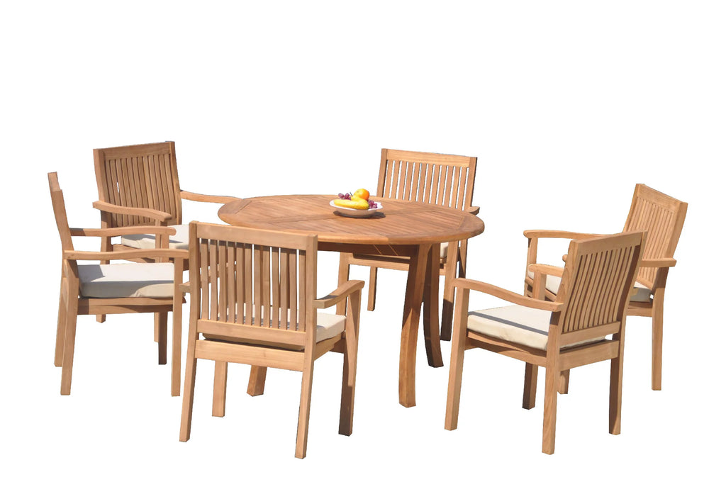 Grade-A Teak 7 Pc Dining Set with 6 Stacking Arm Chairs N2166