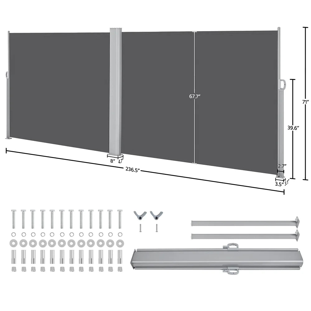 19.7'L x 6' H Dark Gray Retractable Screen Awning M12177