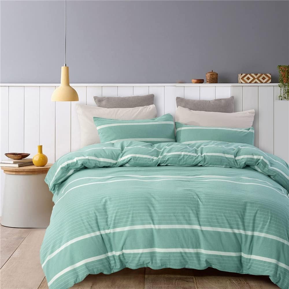 Blue Cotton Geometric Queen Duvet Cover Set J6773
