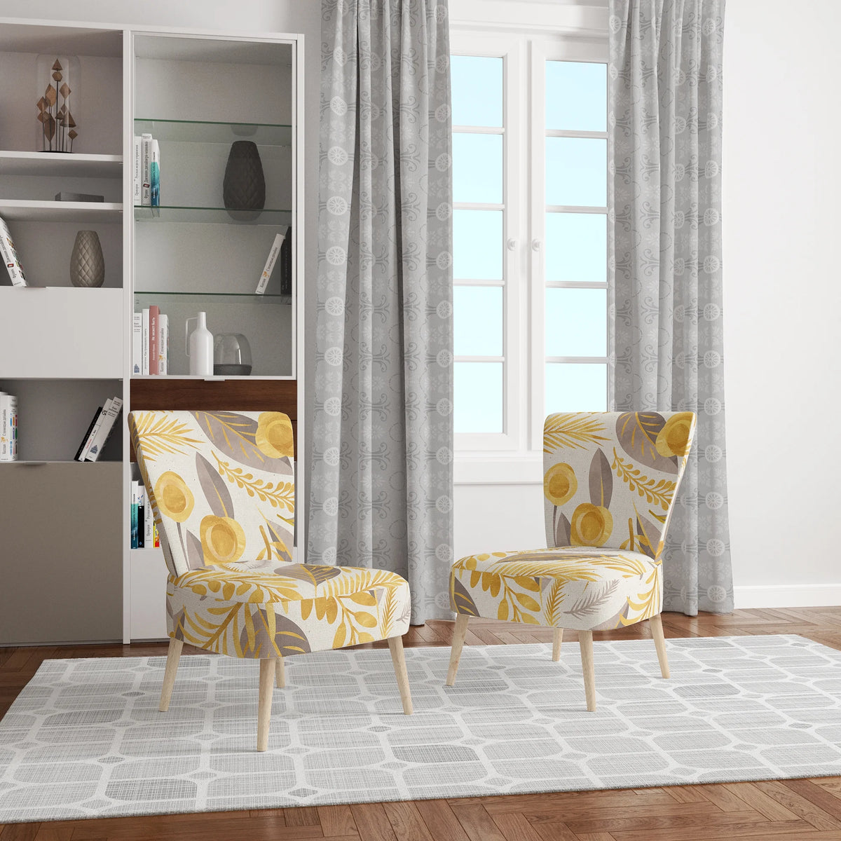 Upholstered Patterned Accent Chair and Arm Chair X4433