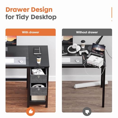 Modern Minimalist Writing Desk with 2 Drawers Storage Particle Board (40in) R929