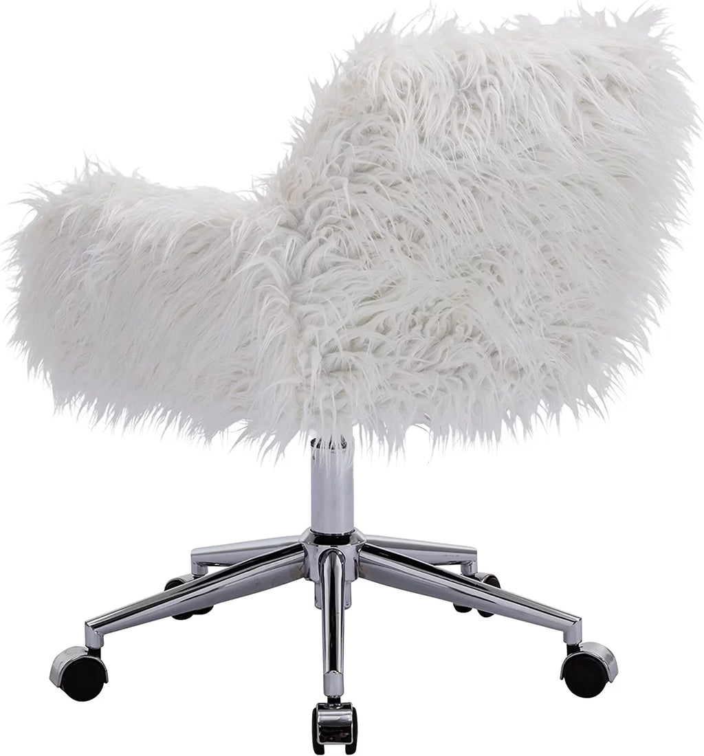 White Faux Fur Swivel Desk Chair with Back B525183