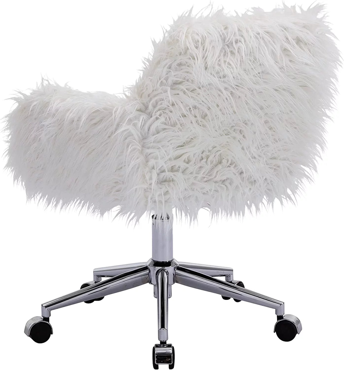 White Faux Fur Swivel Desk Chair with Back B525183