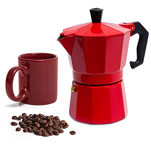 Aluminum Moka Pot Coffee Maker with Coffee Mug, 3 Espresso Cup 5 oz A4455