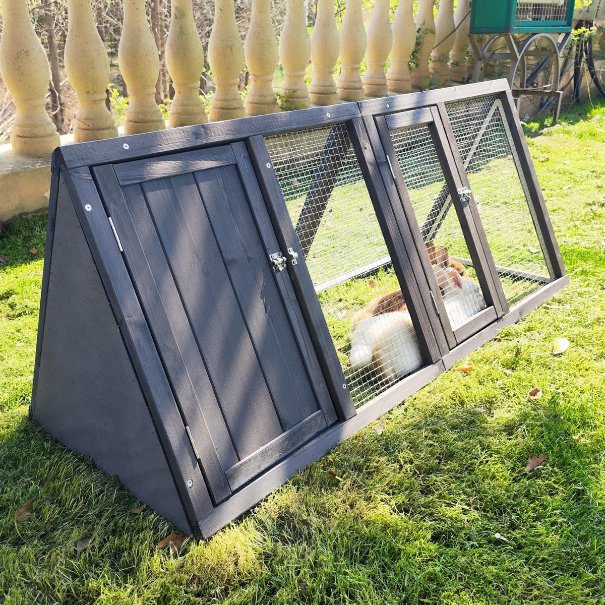 Wooden A-Frame Rabbit Hutch with Chicken Run Y58397