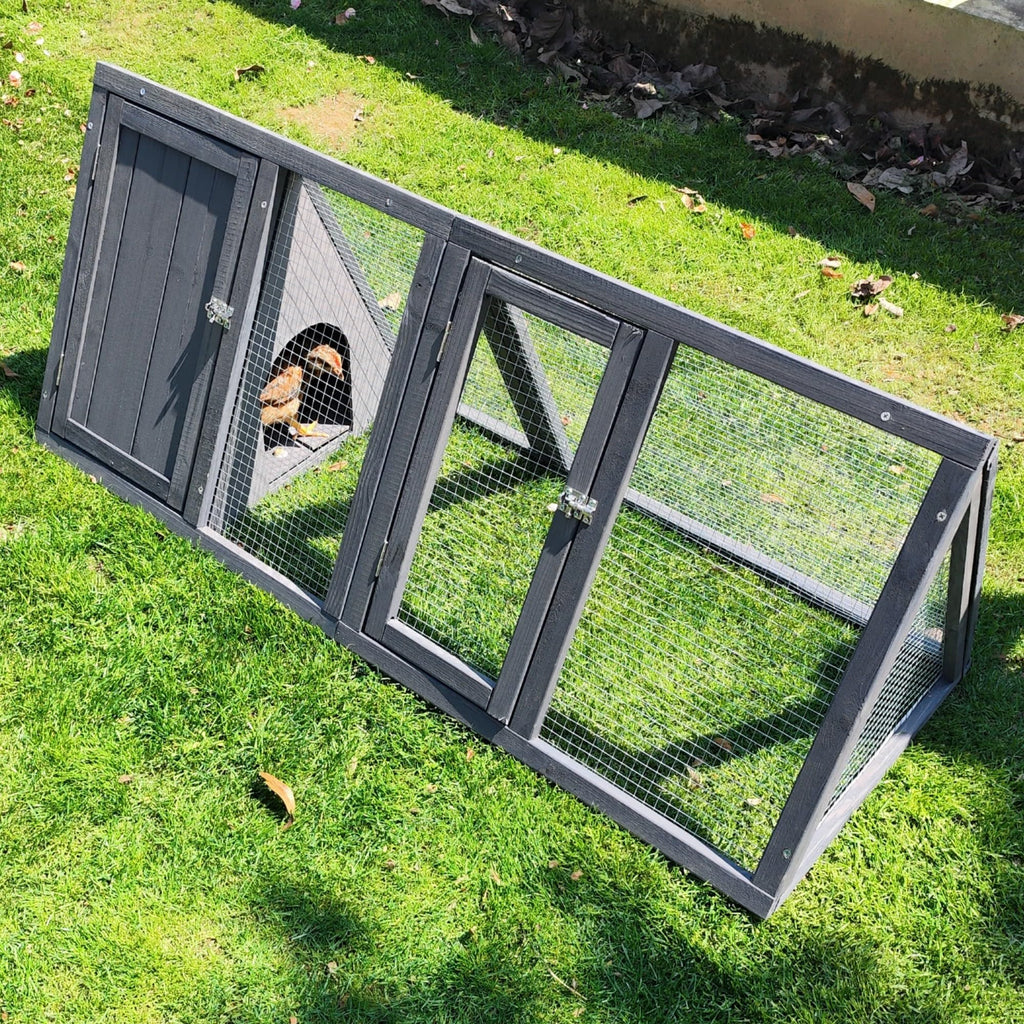 Wooden A-Frame Rabbit Hutch with Chicken Run Y58397