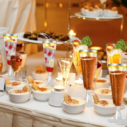 40 Pcs Gold Glitter Plastic Champagne Flutes U720514