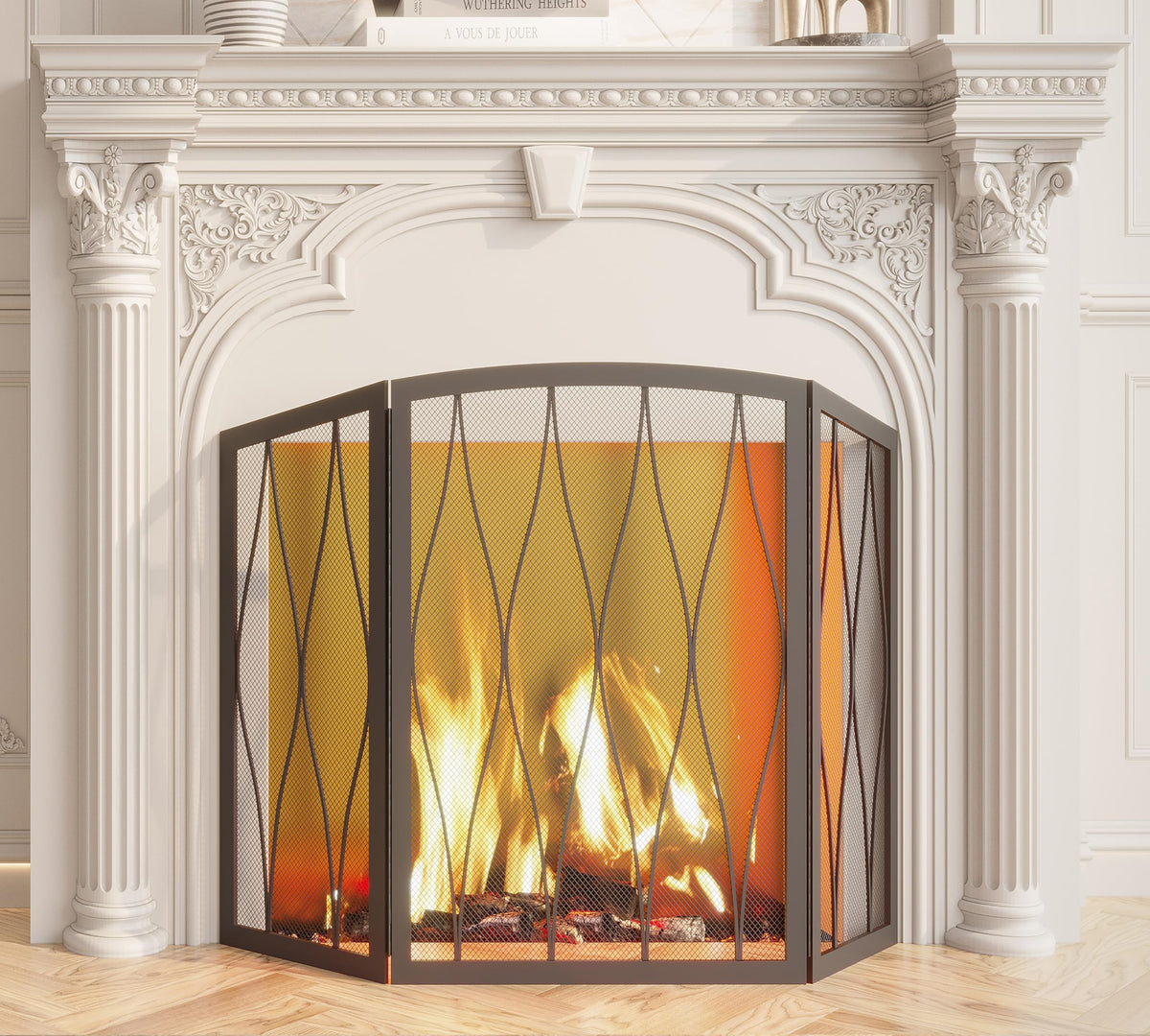 Childproof 3-Panel Wrought Iron Fireplace Screen R713