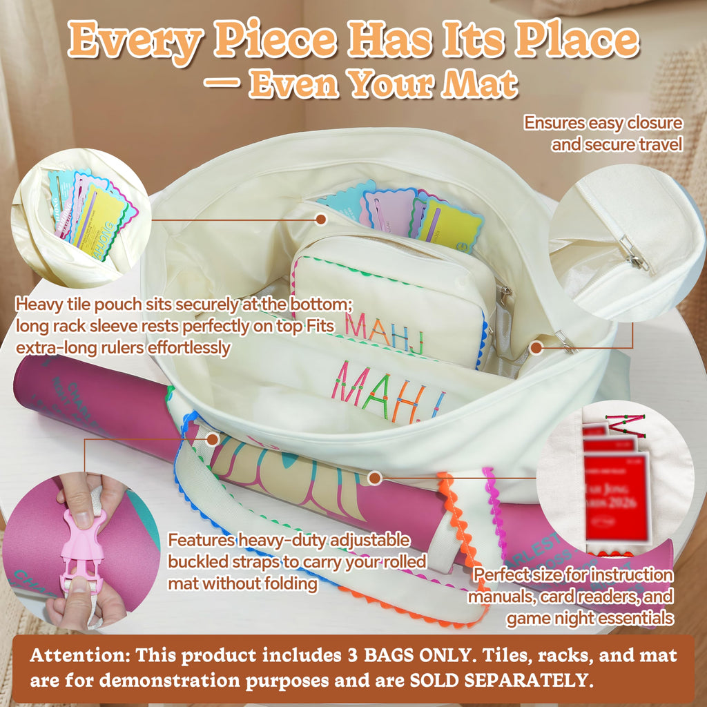 3 Pcs Canvas Mahjong Bag Set A299602