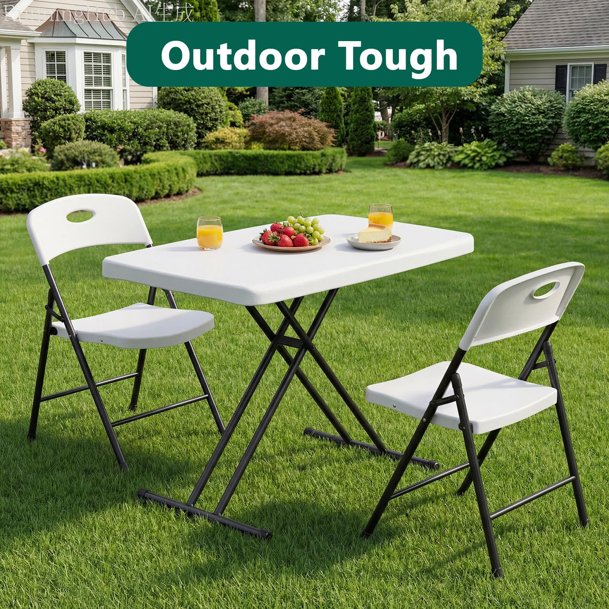 Folding Table 30 Inch Adjustable Height White Granite O192
