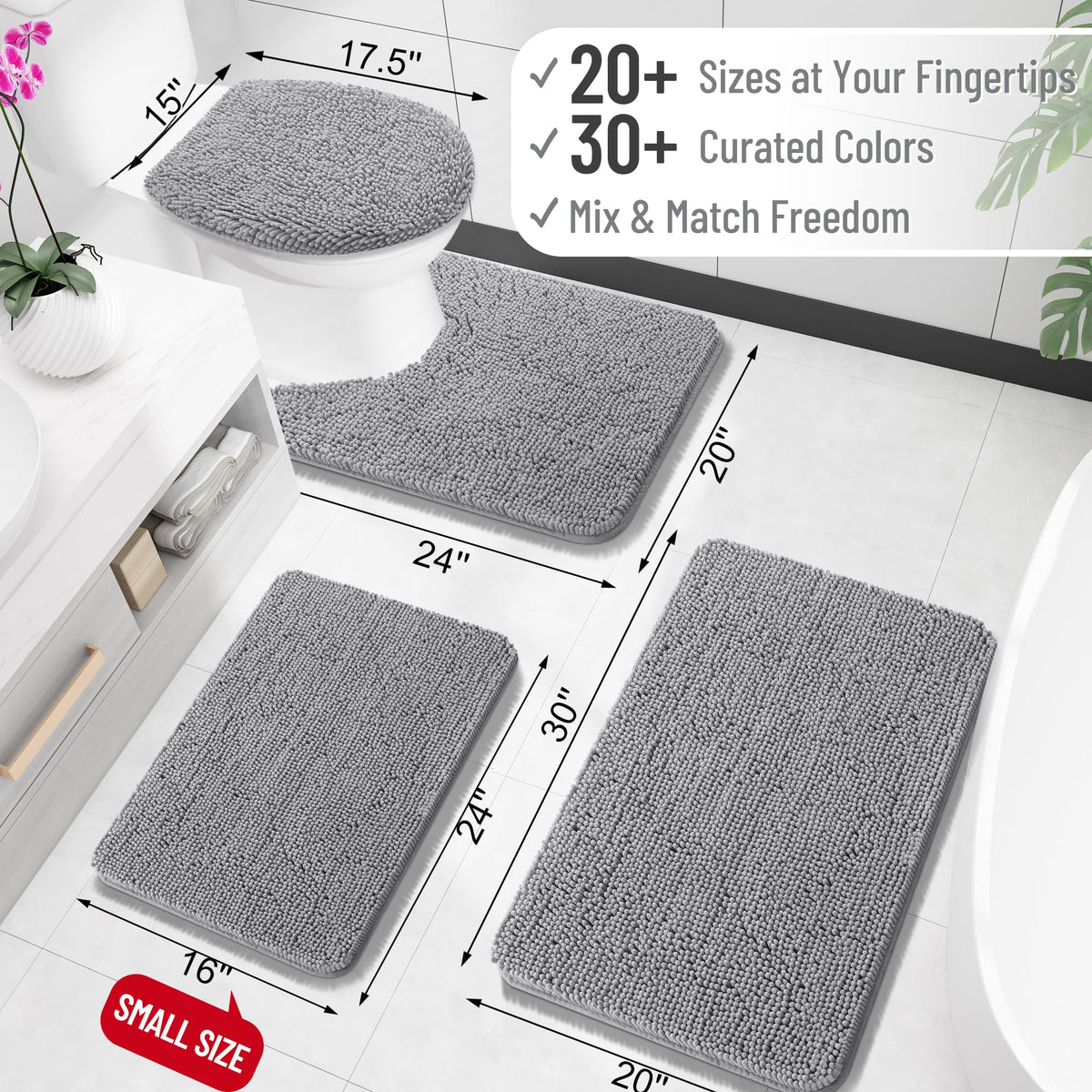 Extra Soft Absorbent Chenille Bath Rugs 30x20 J986