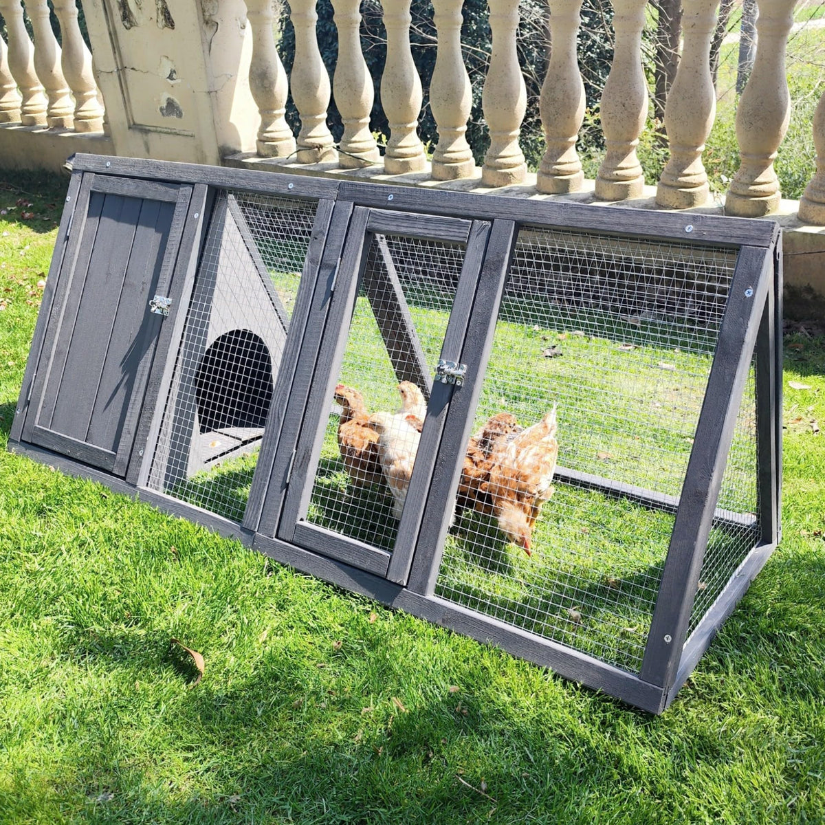 Wooden A-Frame Rabbit Hutch with Chicken Run Y58397