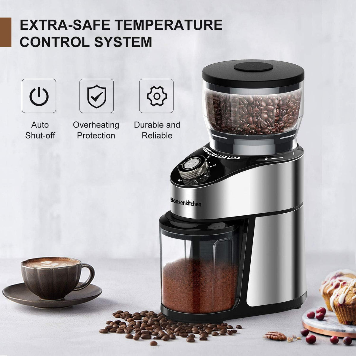 Stainless Steel Electric Conical Burr Coffee Grinder with 12 Grind Settings M28230