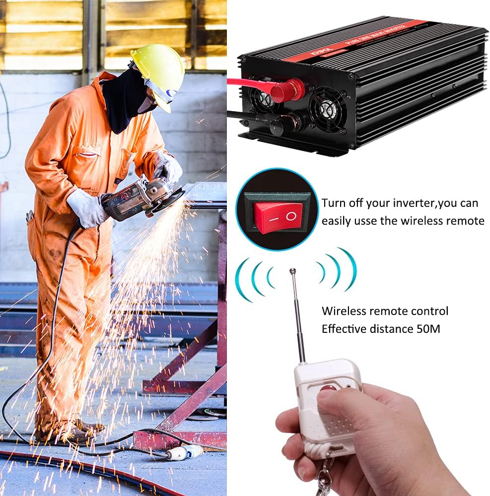 2000 Watt 12V DC to 110v/120v AC Power Inverter with 4 AC Outlets and USB Output F447