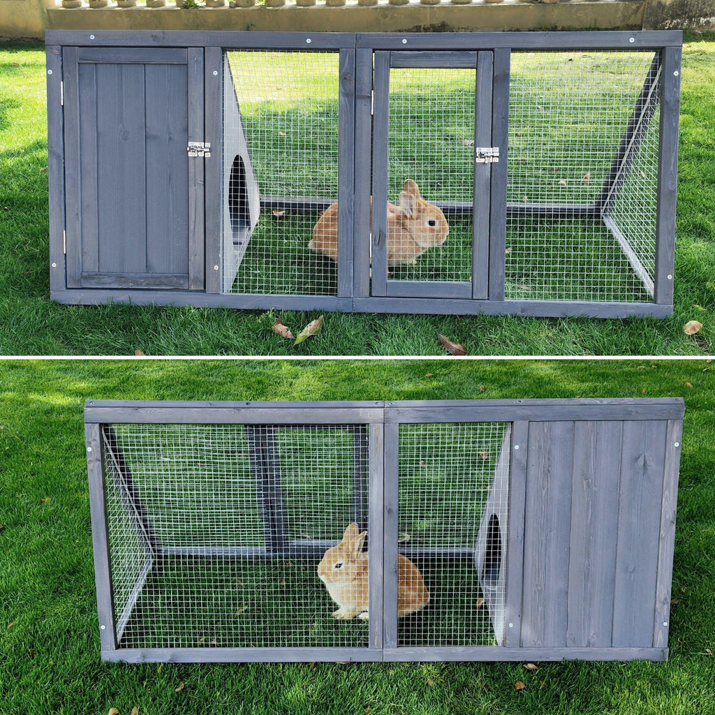 Wooden A-Frame Rabbit Hutch with Chicken Run Y58397