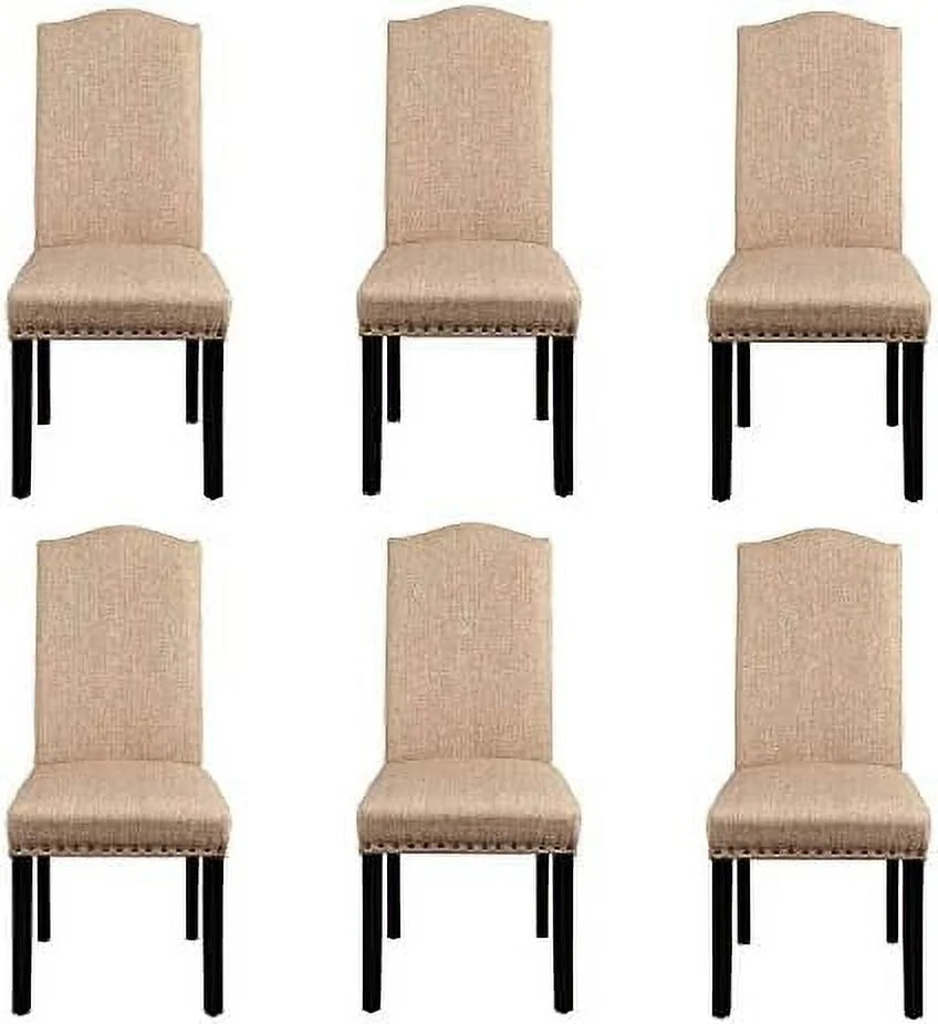 Upholstered Dining Chairs with Rubber Wood Legs and Nailhead Trim Set of 6 E42406