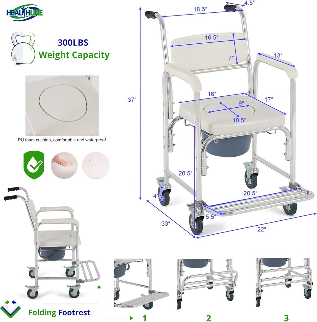 Medical Commode Toilet Rolling Shower Chair With Casters I849764