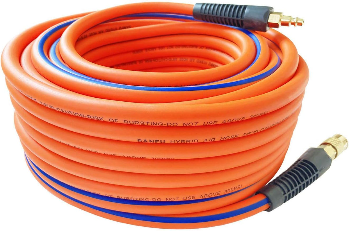 Orange 3/8”ID x 100ft 300PSI Air Compressor Hose with 1/4” Brass Coupler, Pack of 2 X42959