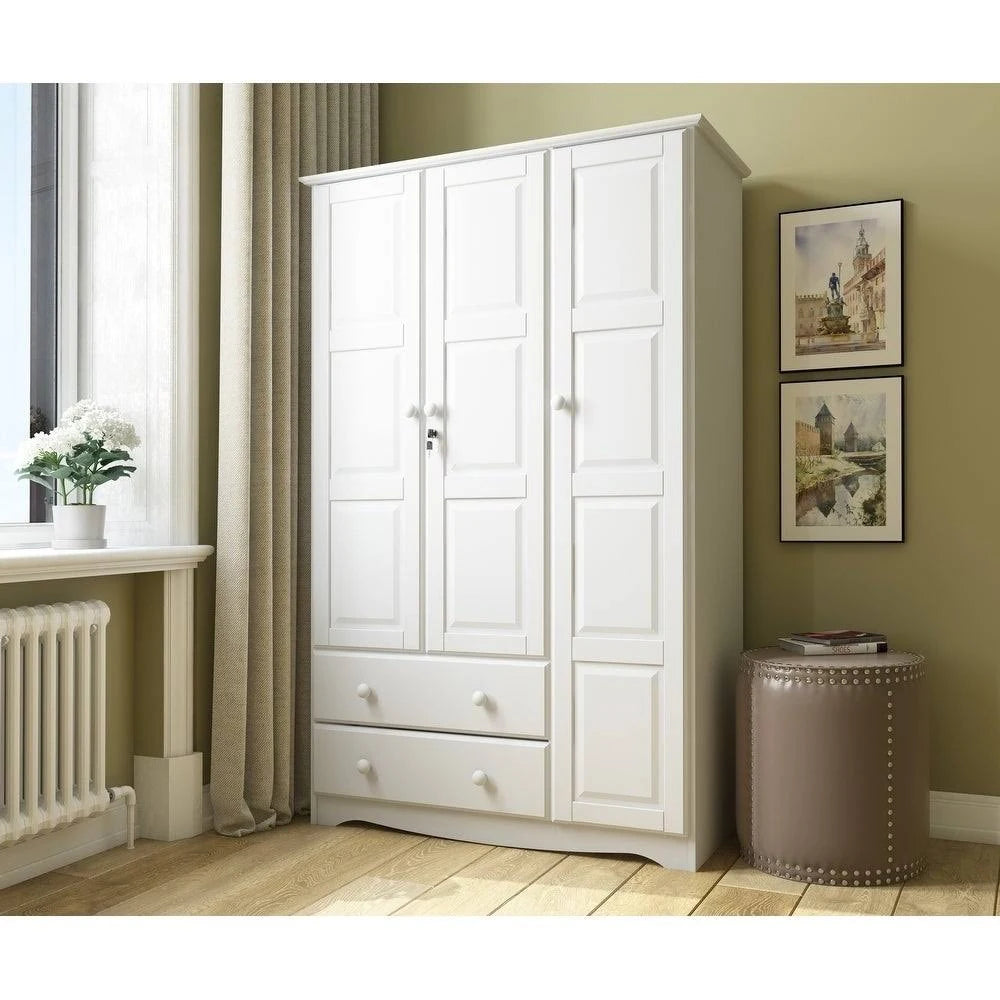 Solid Wood 3-Door Wardrobe with Lock I89153