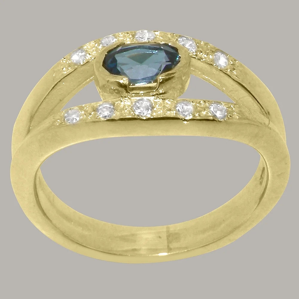 9k Yellow Gold London Blue Topaz Diamond Engagement Ring K302564