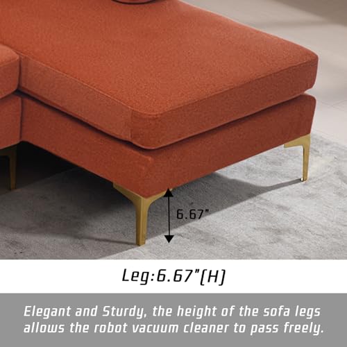 Orange Chenille Upholstered Sectional Sleeper Sofa D185