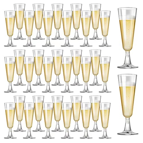 40 Pcs Gold Glitter Plastic Champagne Flutes U720514