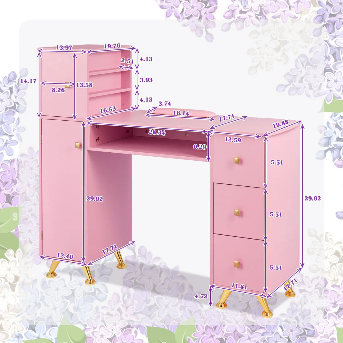 Pink Manicure Table with Wrist Rest Q269