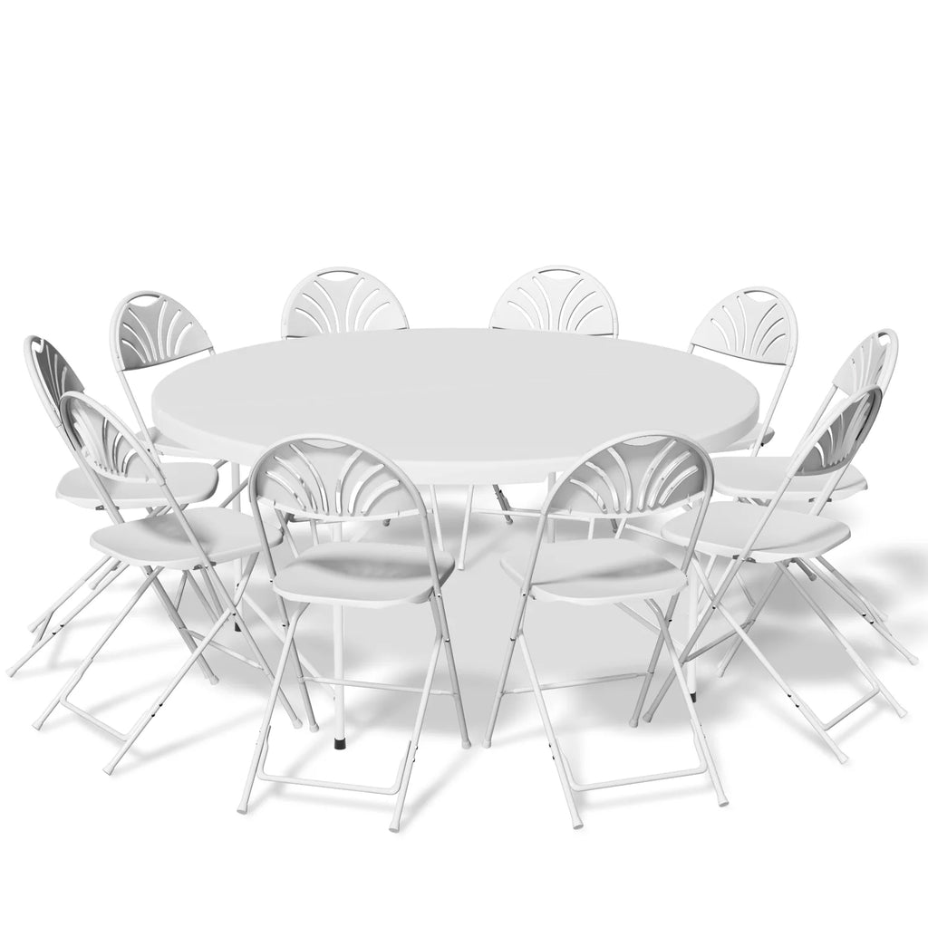 11 Pieces 5 Ft White Bi-Fold Plastic Folding Table Set with 10 Folding Chairs O30287