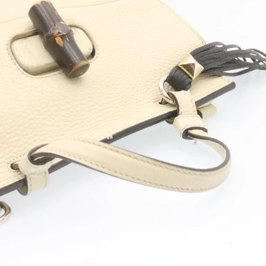 White Leather Bamboo Handbag W593