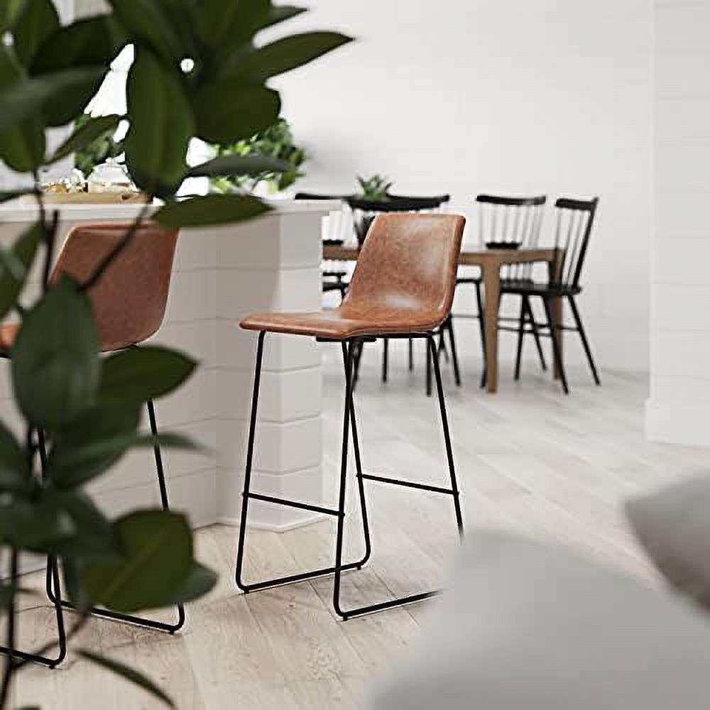 Light Brown Faux Leather Bucket Seat Stools O235