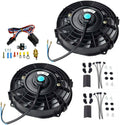 7" 12V Electric Radiator Cooling Fan with 3/8" Probe Thermostat Switch Kit Black (pack of 2) N522