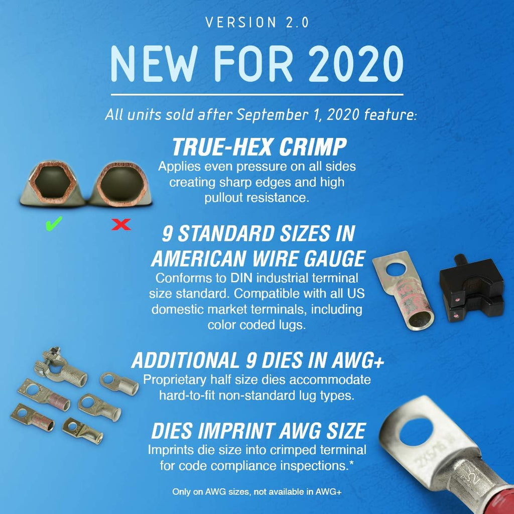 Hydraulic Electrical Cable Crimper Kit with 18 Die Sets 12 AWG - 00 (2/0) 5 US TON H180543