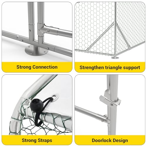Large Metal Chicken Coop with Run, 9.8×13.1×6.6ft Walk-in Poultry Cage with Cover Z12406